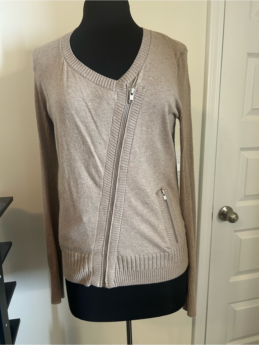 Victoria's Secret Taupe Zip-Front V-Neck Sweater